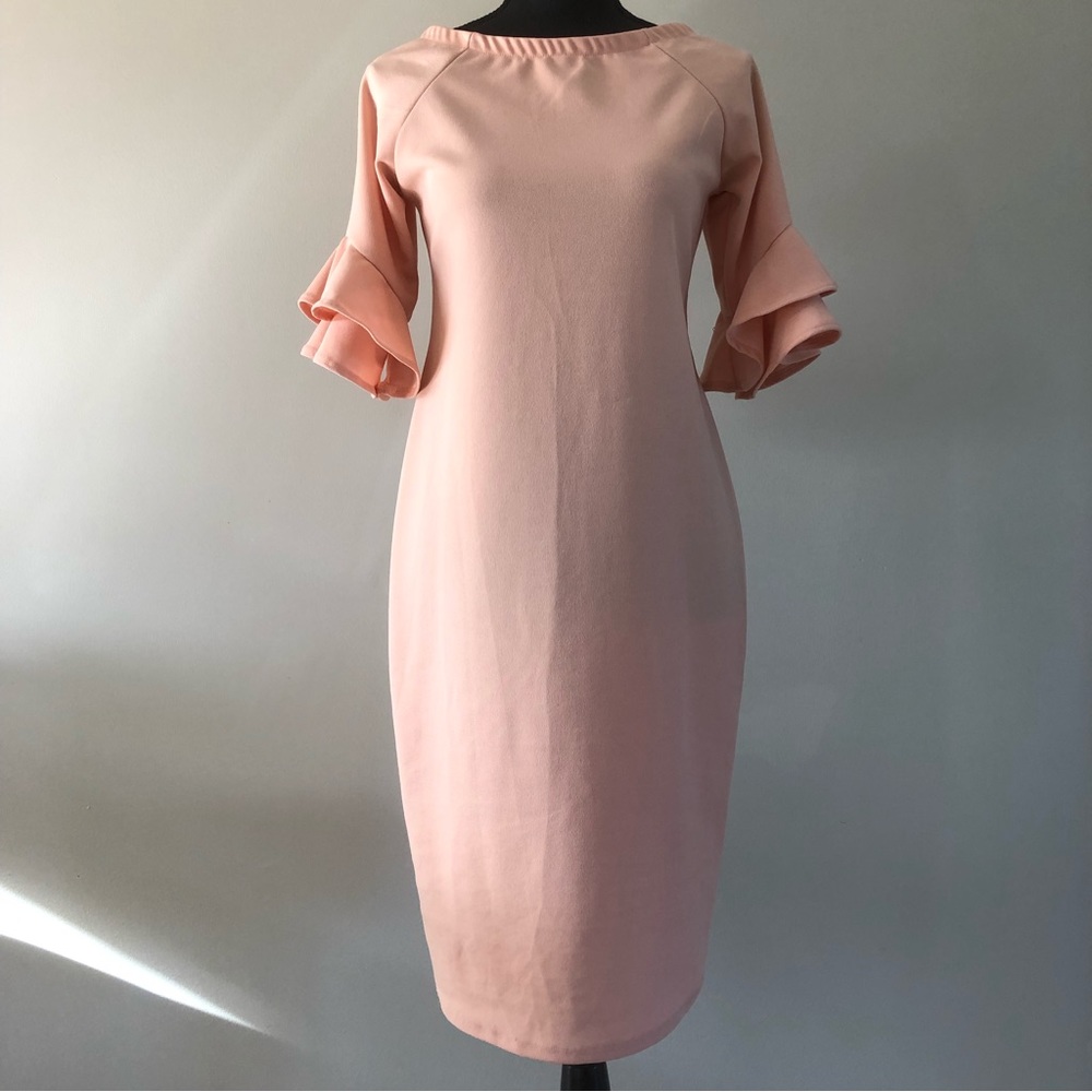 Women’s Pink Blush Layered Flounce sleeve fitted Maternity dress size S
